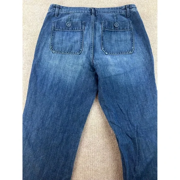 J.Crew Point Sur Wide Leg Jeans Blue Cotton Linen Patch Pocket F2116 Womens 6 - Picture 7 of 7